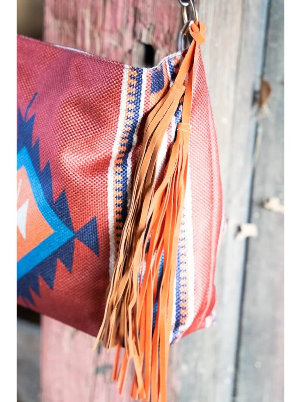 Southwestern Rust Fringe Tote Bag Purse Faux Leather Boho Western Aztec Canvas - Picture 6 of 7